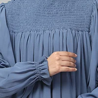 Ruffled High Neck Maxi Abaya in Denim Blue color, photo 5