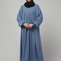Ruffled High Neck Maxi Abaya in Denim Blue color, photo 7