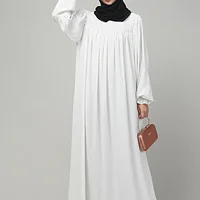 Ruffled High Neck Maxi Abaya in White color