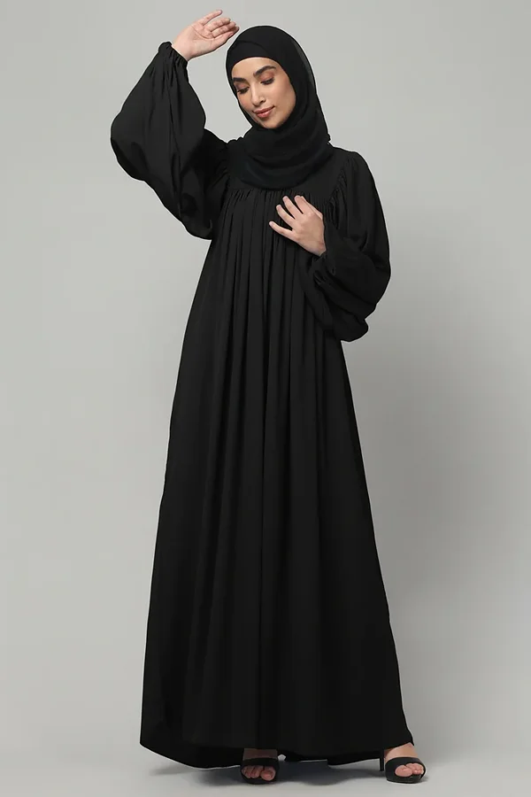 Balloon Sleeve Maxi Abaya in Black color