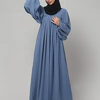 Balloon Sleeve Maxi Abaya in Denim Blue color