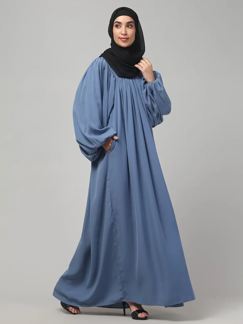 Balloon Sleeve Maxi Abaya in Denim Blue color, photo 4