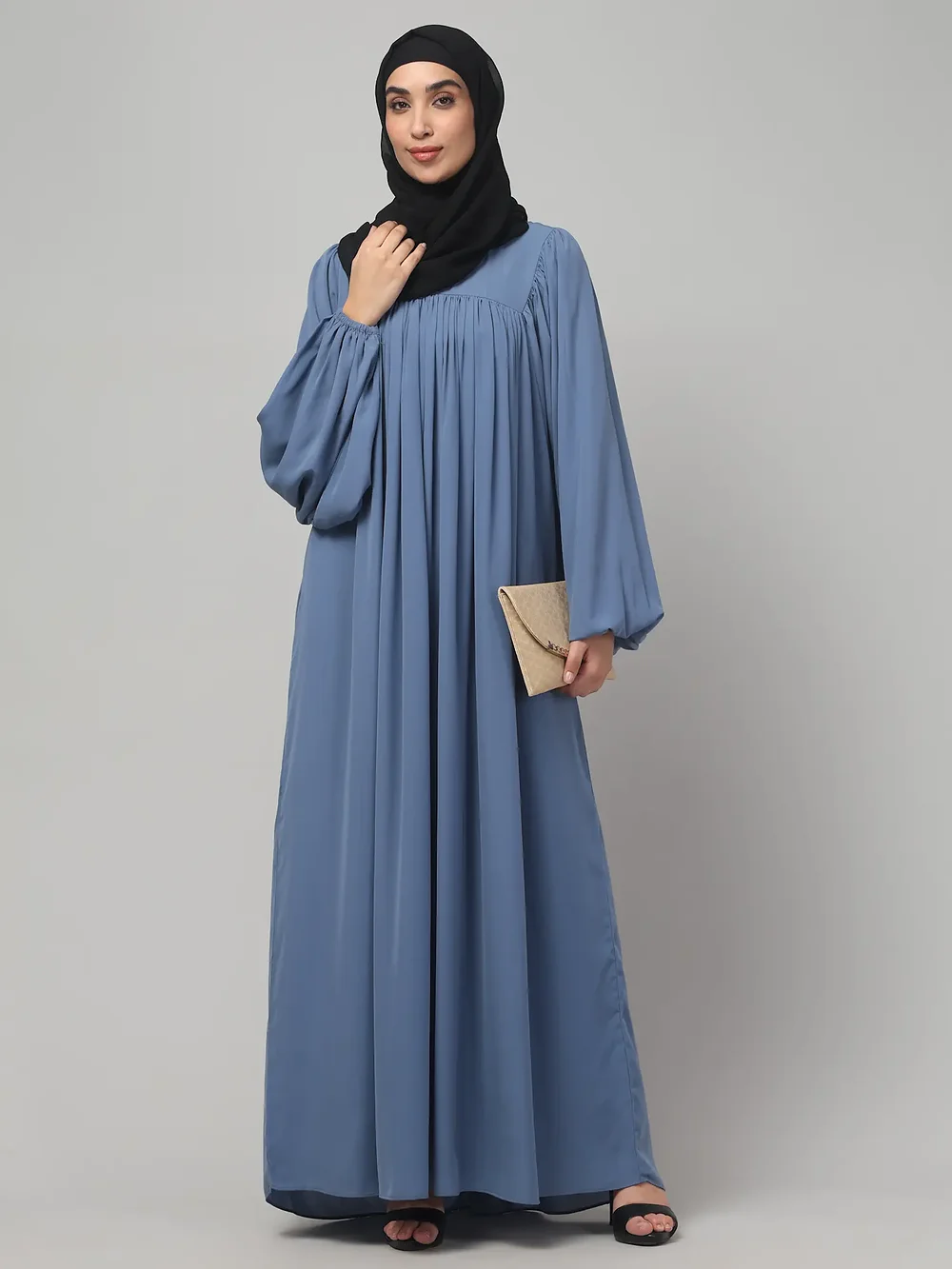 Balloon Sleeve Maxi Abaya in Denim Blue color, photo 6