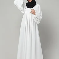 Balloon Sleeve Maxi Abaya in White color