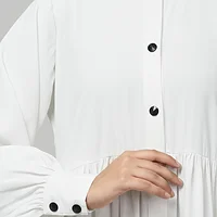 Front Open Gathered Abaya with Mandarin Collar in White color, photo 3