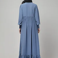 Frill Front Open Abaya with Long Cuffs in Denim Blue color, photo 2