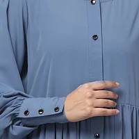 Frill Front Open Abaya with Long Cuffs in Denim Blue color, photo 3