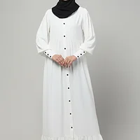 Frill Front Open Abaya with Long Cuffs in White color