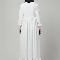 Frill Front Open Abaya with Long Cuffs in White color, photo 2
