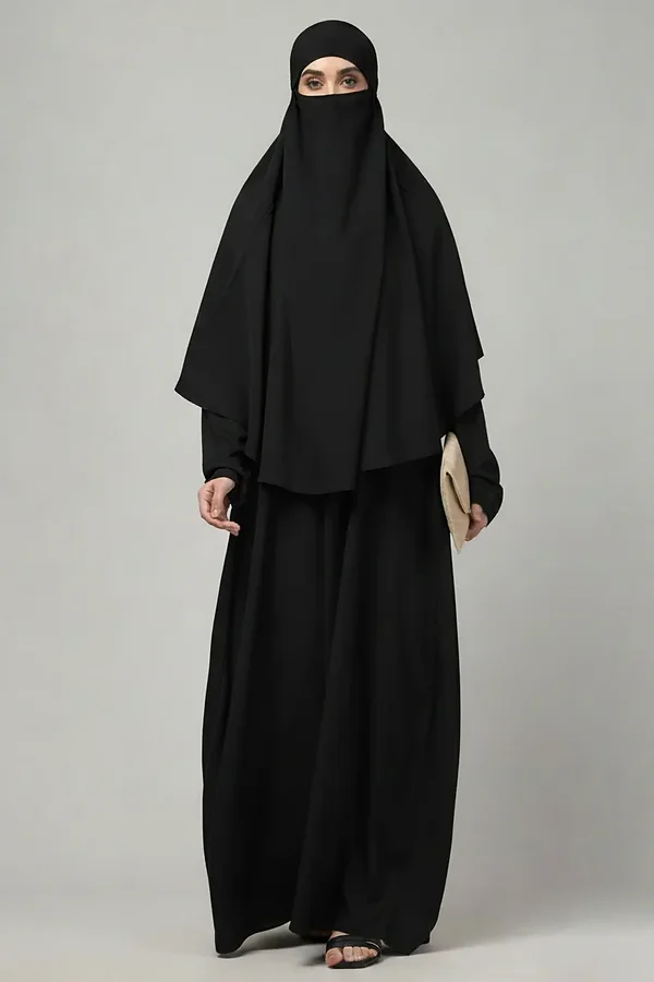 2 Piece Khimar Abaya Prayer Set in Black color