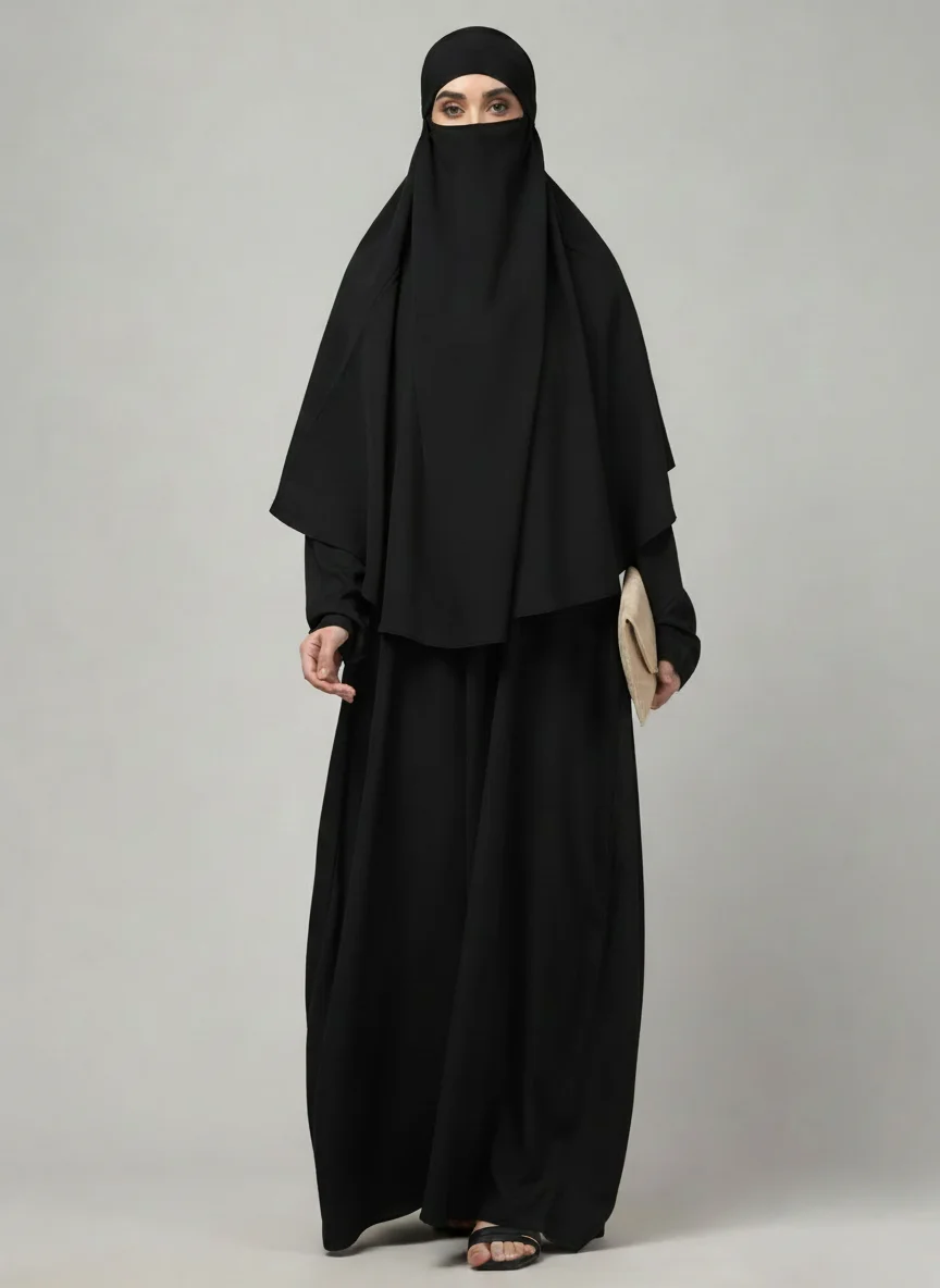 2 Piece Khimar Abaya Prayer Set in Black color