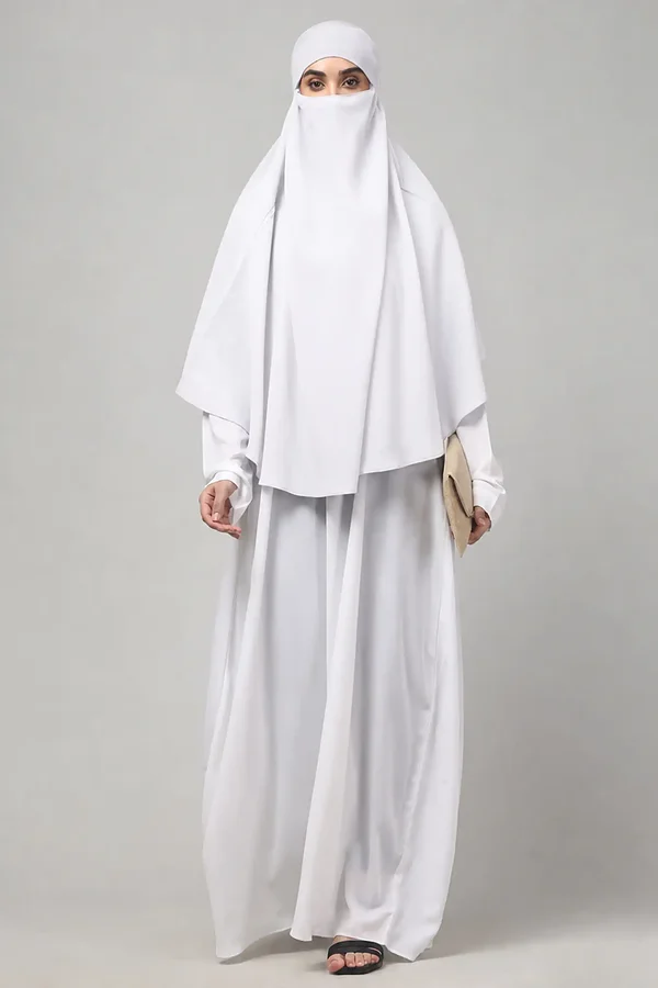2 Piece Khimar Abaya Prayer Set in White color