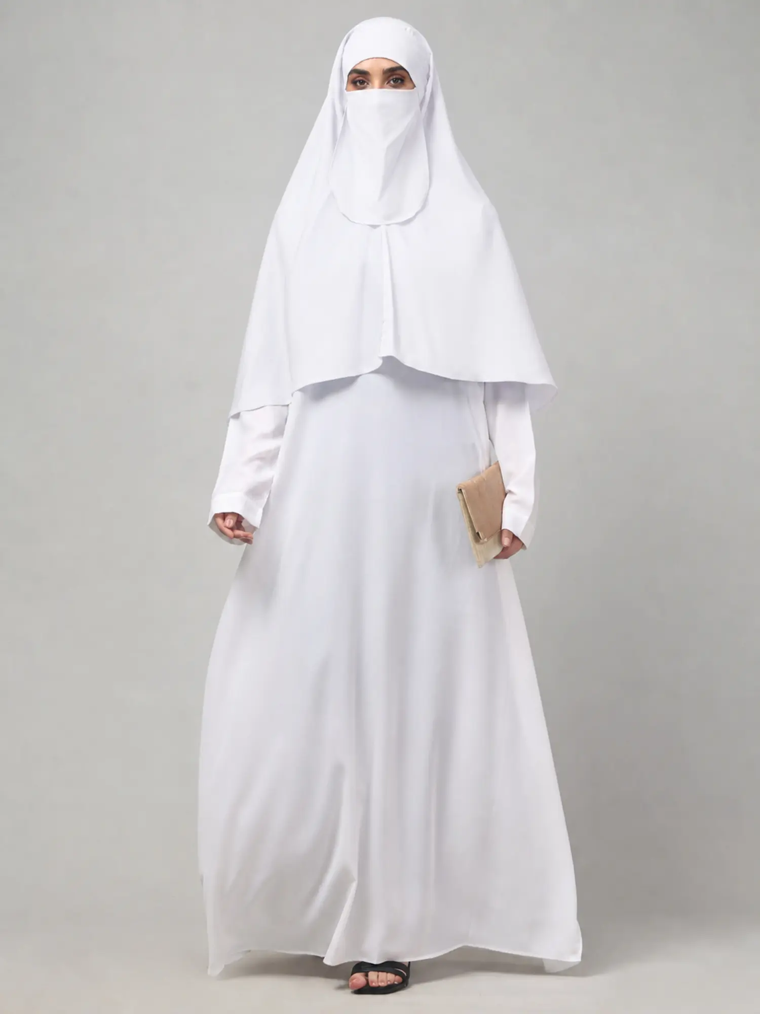 3 Piece Khimar Abaya Set with Nose Piece in White color
