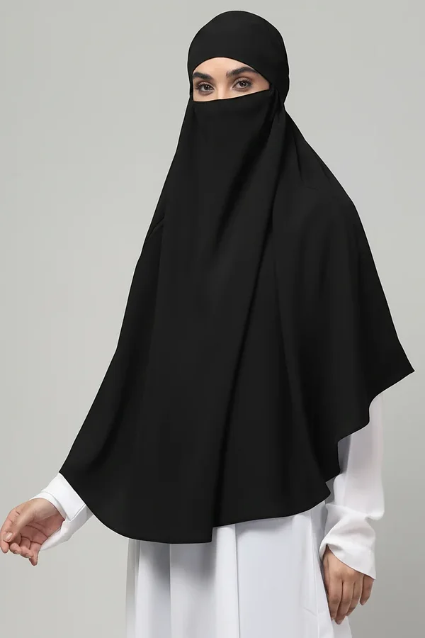 Single Layer Khimar Niqab in Black color