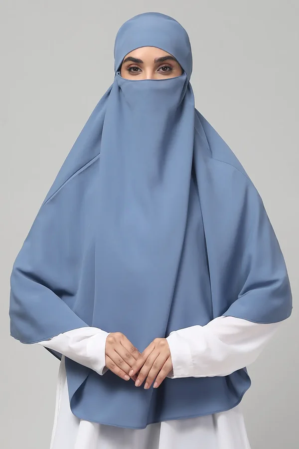 Single Layer Khimar Niqab in Denim Blue color