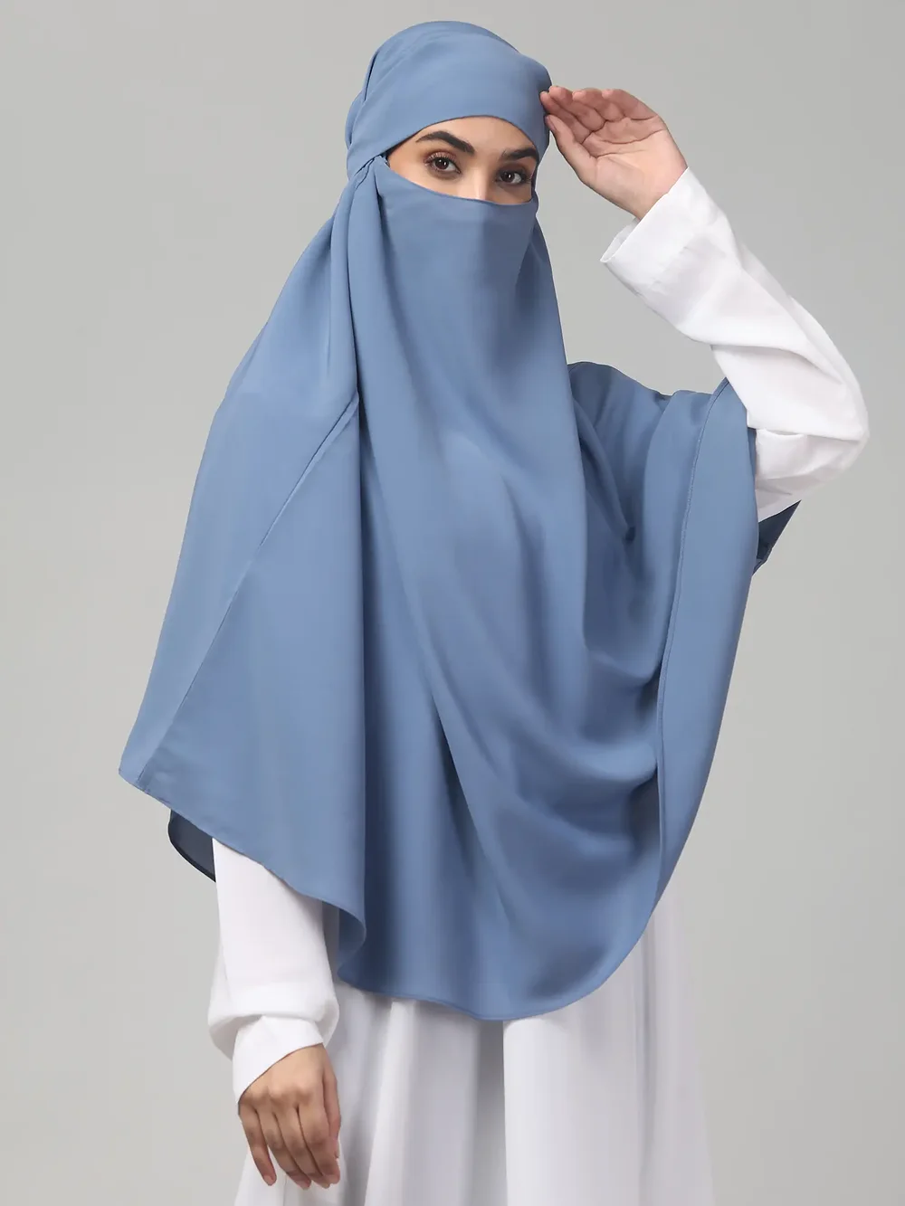 Single Layer Khimar Niqab in Denim Blue color, photo 4