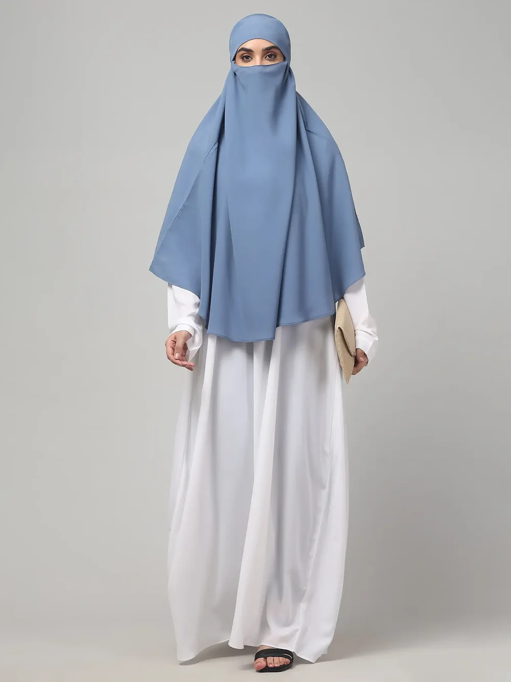 Single Layer Khimar Niqab in Denim Blue color, photo 5