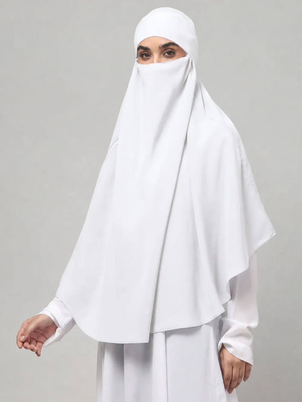 Single Layer Khimar Niqab in White color, photo 4