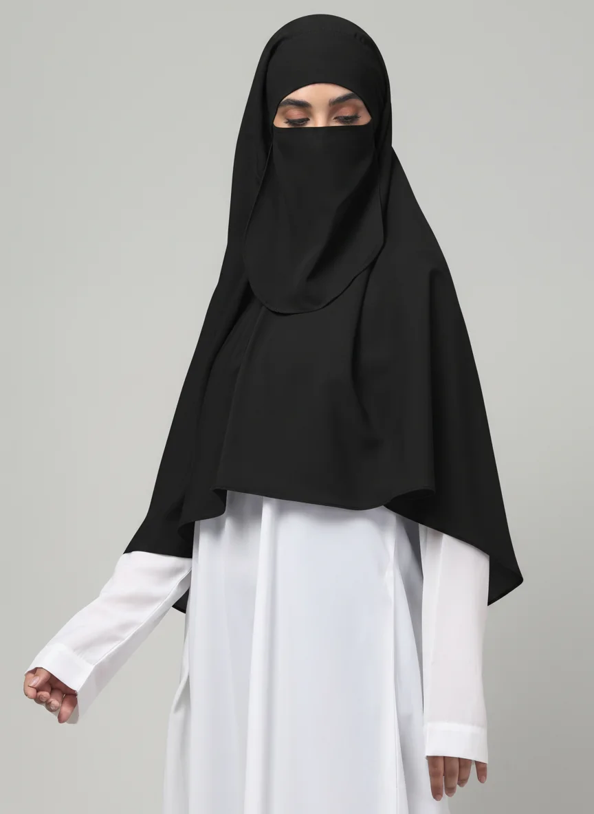 Khimar with Round Bottom Nose Piece in Black color, photo 2