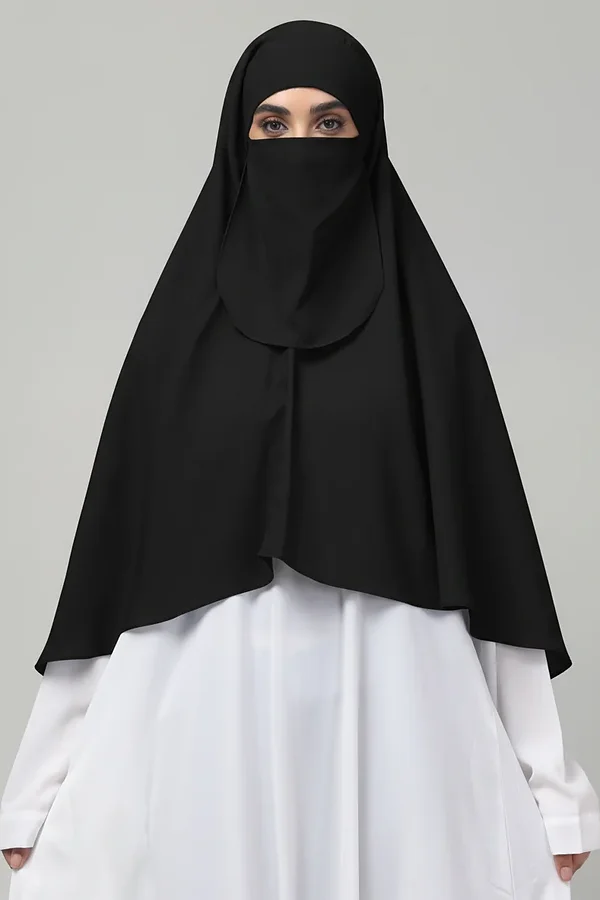 Khimar with Round Bottom Nose Piece in Black color