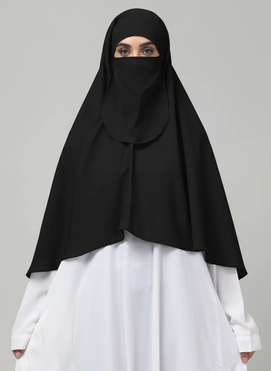 Khimar with Round Bottom Nose Piece in Black color