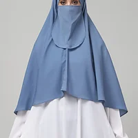 Khimar with Round Bottom Nose Piece in Denim Blue color