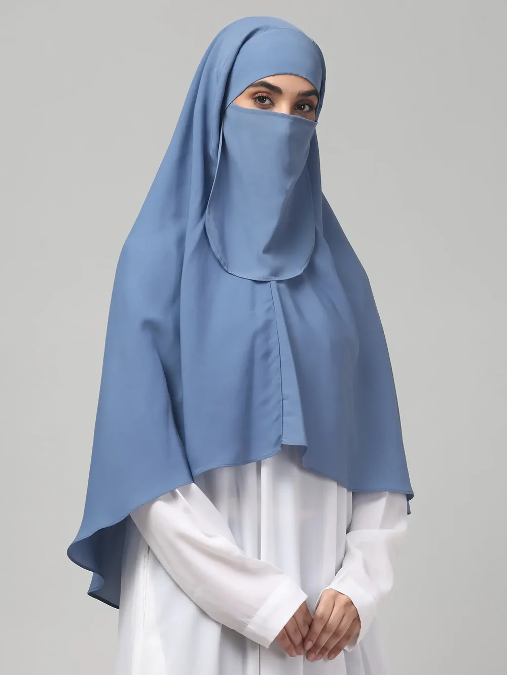 Khimar with Round Bottom Nose Piece in Denim Blue color, photo 4