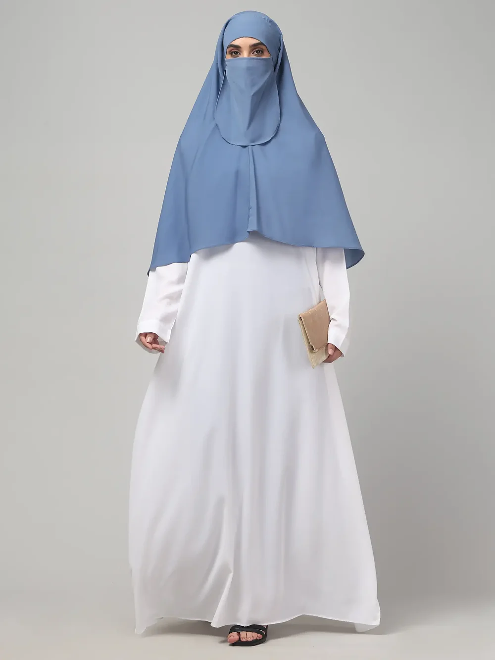 Khimar with Round Bottom Nose Piece in Denim Blue color, photo 5