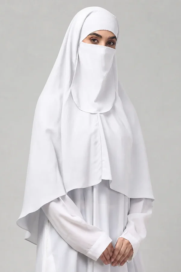 Khimar with Round Bottom Nose Piece in White color