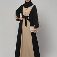 Dual Color Abaya with Waist Belt in Khaki Black color