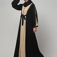 Dual Color Abaya with Waist Belt in Khaki Black color, photo 3