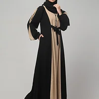 Dual Color Abaya with Waist Belt in Khaki Black color, photo 4