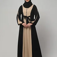 Dual Color Abaya with Waist Belt in Khaki Black color, photo 6