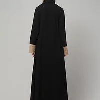 Striped Abaya with Color Block Chest in Khaki Black color, photo 2