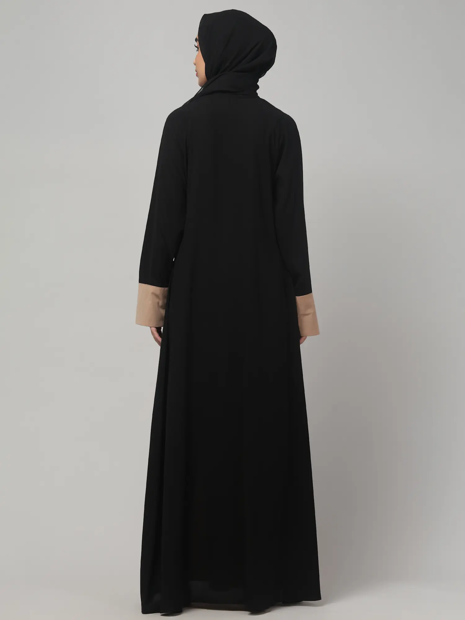 Striped Abaya with Color Block Chest in Khaki Black color, photo 2