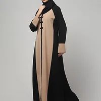 Striped Abaya with Color Block Chest in Khaki Black color, photo 3