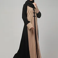 Striped Abaya with Color Block Chest in Khaki Black color, photo 4