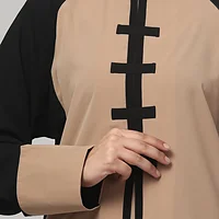 Striped Abaya with Color Block Chest in Khaki Black color, photo 5