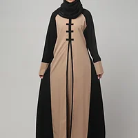 Striped Abaya with Color Block Chest in Khaki Black color, photo 6