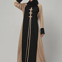 Color Block Abaya with Contrast Cuffs in Khaki color