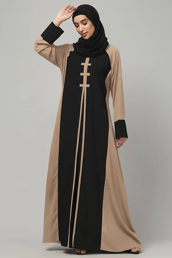 Color Block Abaya with Contrast Cuffs in Khaki color