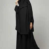 3 Piece Jilbab Burqa Set with Khimar and Nose Piece in Black color