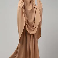 3 Piece Jilbab Burqa Set with Khimar and Nose Piece in Khaki color