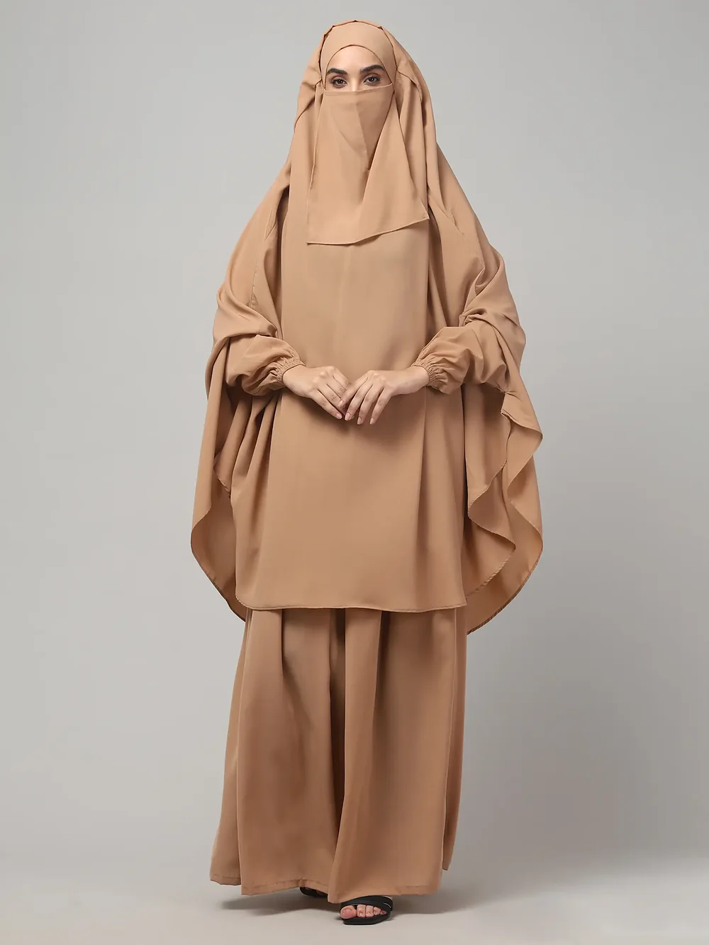 3 Piece Jilbab Burqa Set with Khimar and Nose Piece in Khaki color, photo 4