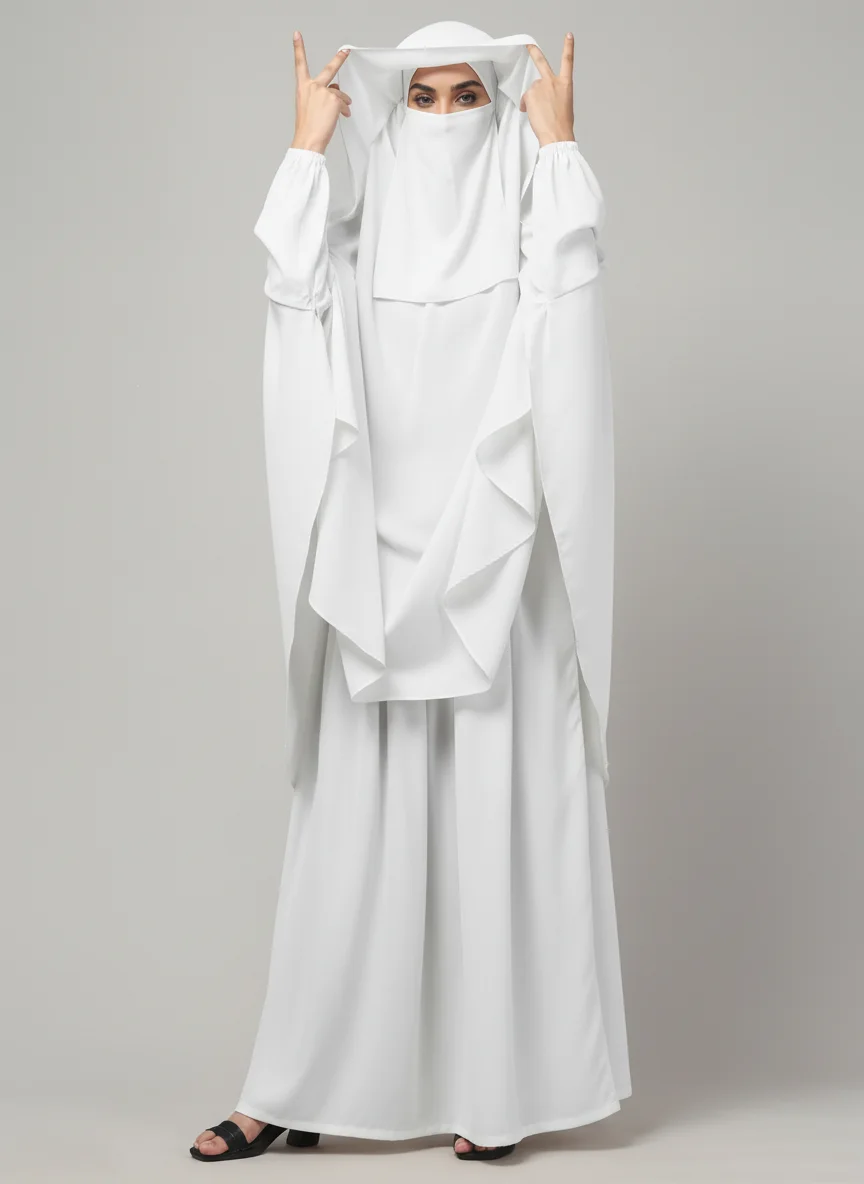 3 Piece Jilbab Burqa Set with Khimar and Nose Piece in White color, photo 4