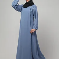 Overlay Abaya with Ruffled Cuffs in Denim Blue color