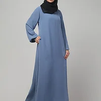 Overlay Abaya with Ruffled Cuffs in Denim Blue color, photo 3