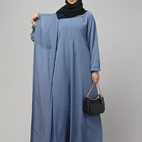 Overlay Abaya with Ruffled Cuffs in Denim Blue color, photo 4