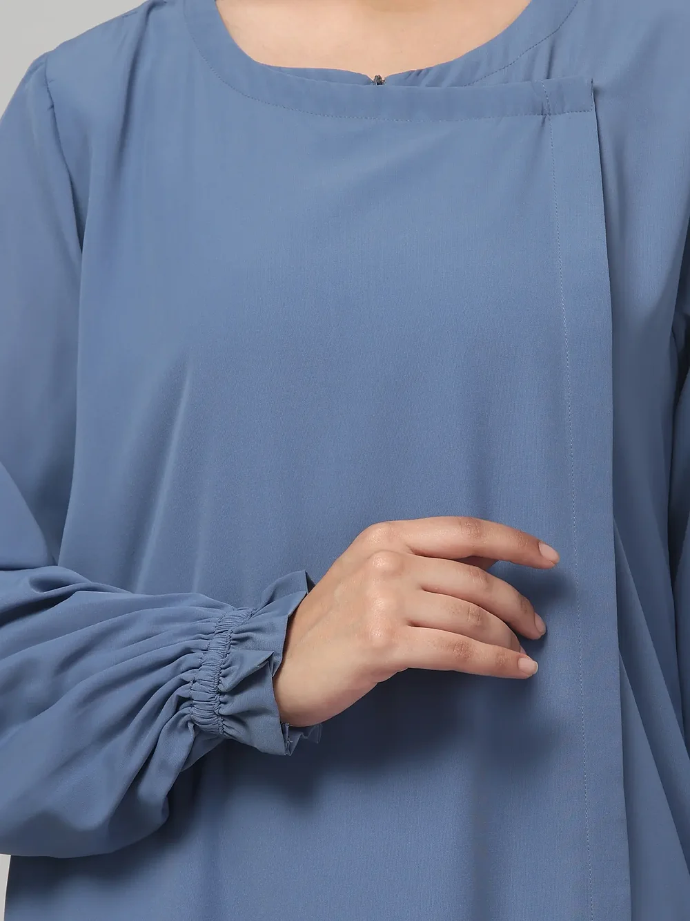 Overlay Abaya with Ruffled Cuffs in Denim Blue color, photo 5