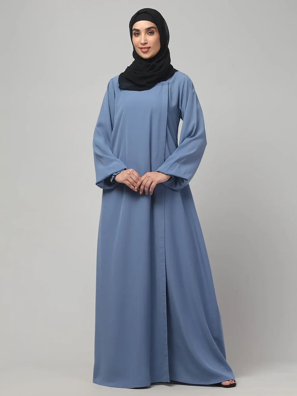 Overlay Abaya with Ruffled Cuffs in Denim Blue color, photo 6